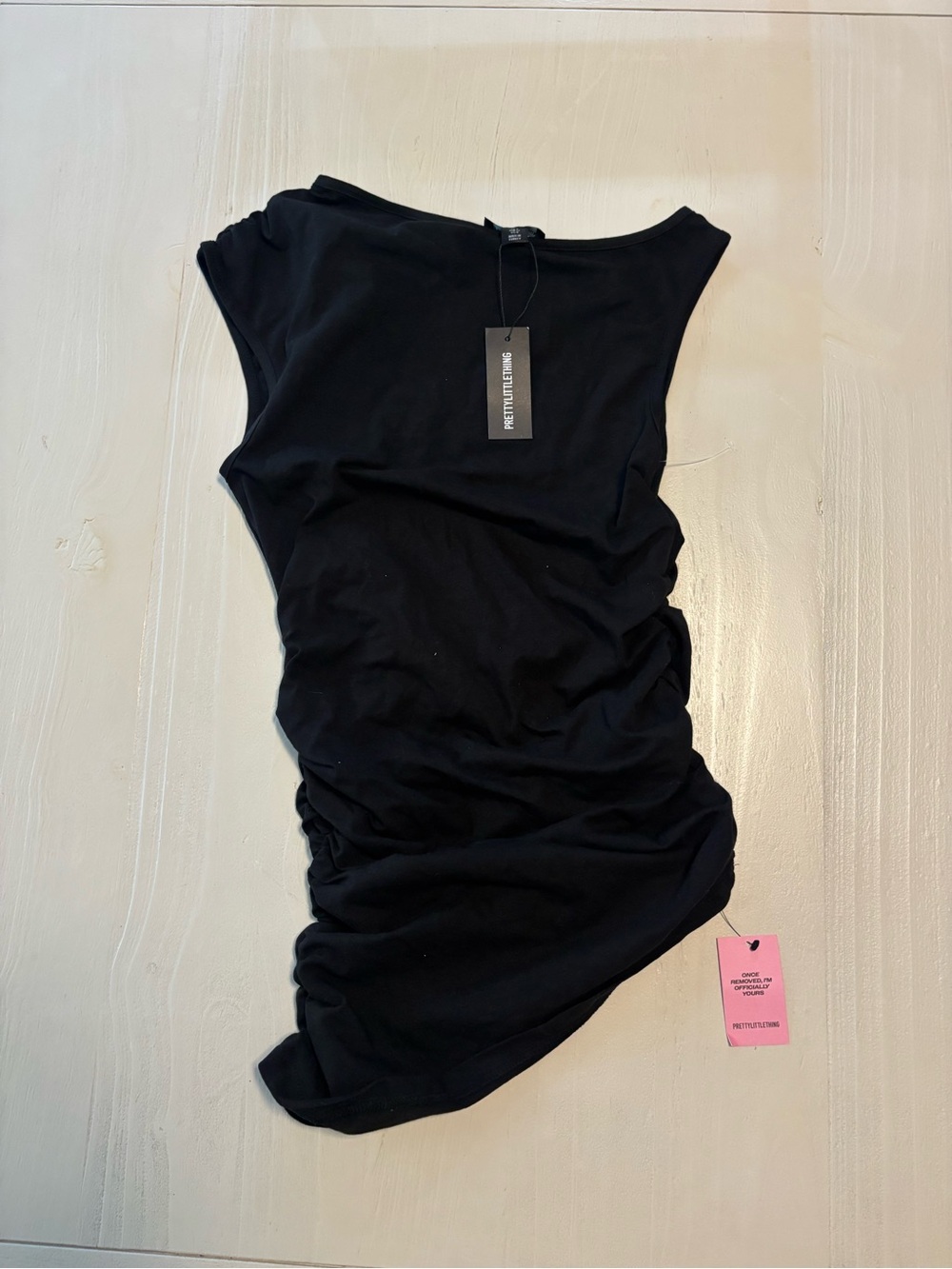 PrettyLittleThing Black Ruched Tank Top
